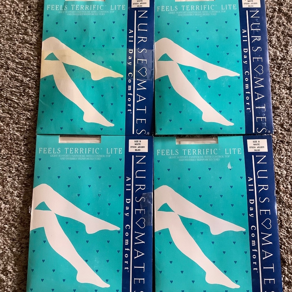 4 Nurse❤️Mates PANTYHOSE Control Top Nylons WHITE Size B NEW Light Support LITE